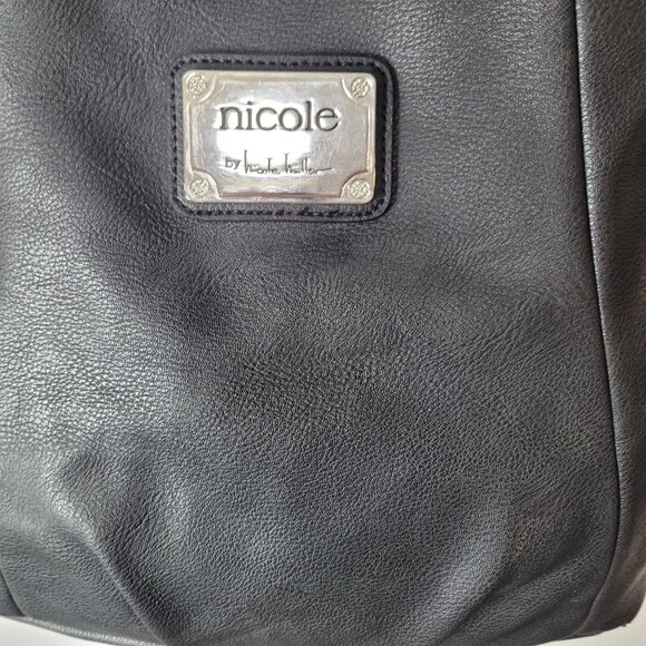 Nicole Miller Black Leather Shoulder Bag 12" X 12" X 4.5" With 12" Strap Drop Si - Picture 3 of 13